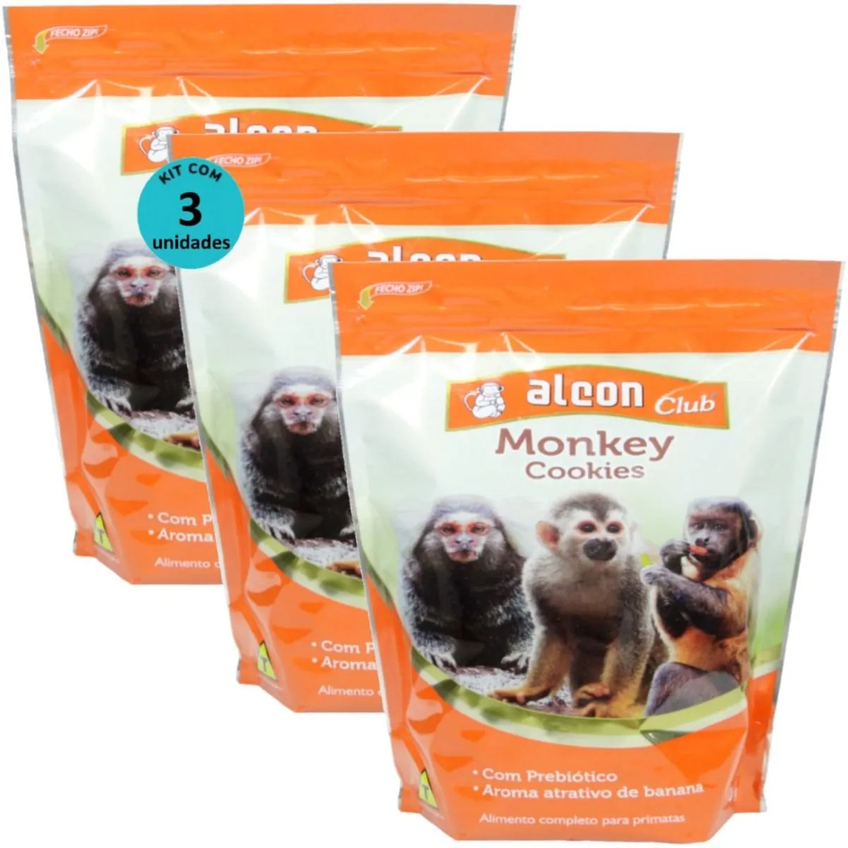 ALCON CLUB MONKEY COOKIES 450G KIT COM 3 PARA MACACO-PREGO, SAGUI, MICO, BUGIOS, MACACO-DE-CHEIRO