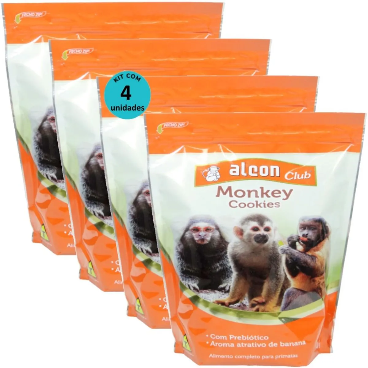 ALCON CLUB MONKEY COOKIES 450G KIT COM 4 PARA MACACO-PREGO, SAGUI, MICO, BUGIOS, MACACO-DE-CHEIRO