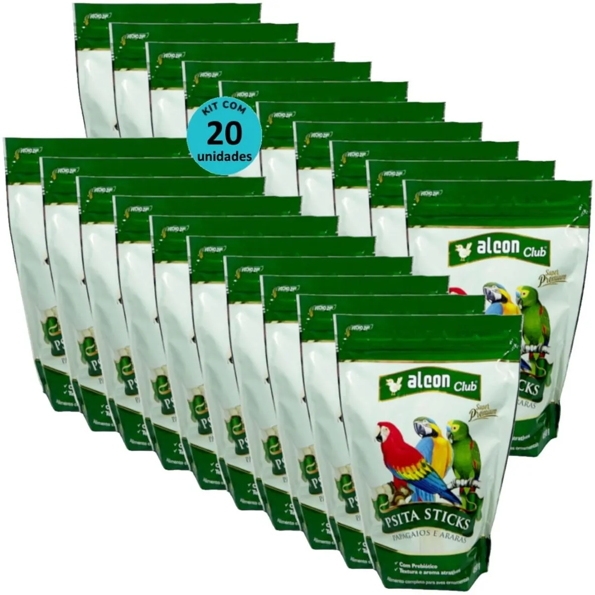 ALCON CLUB PSITA STICKS 450G SUPER PREMIUM KIT COM 20 PARA PAPAGAIOS E ARARAS