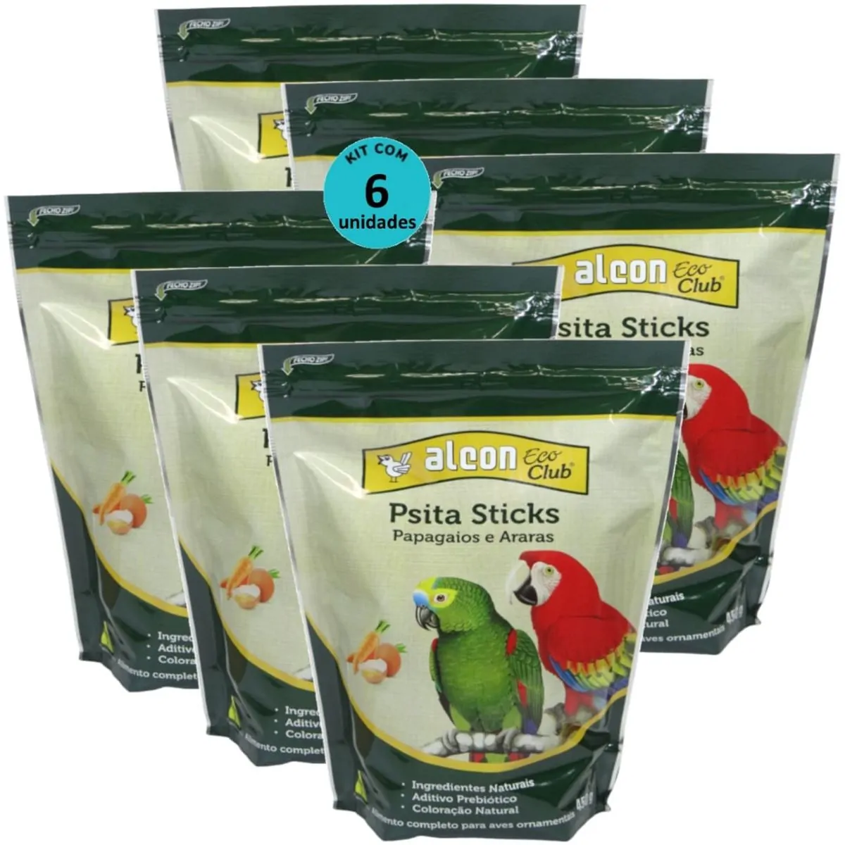 ALCON ECO CLUB PSITA STICKS 450G KIT COM 6 - ALCON ECO CLUB PSITA STICKS 450G KIT COM 10 PARA PAPAGA