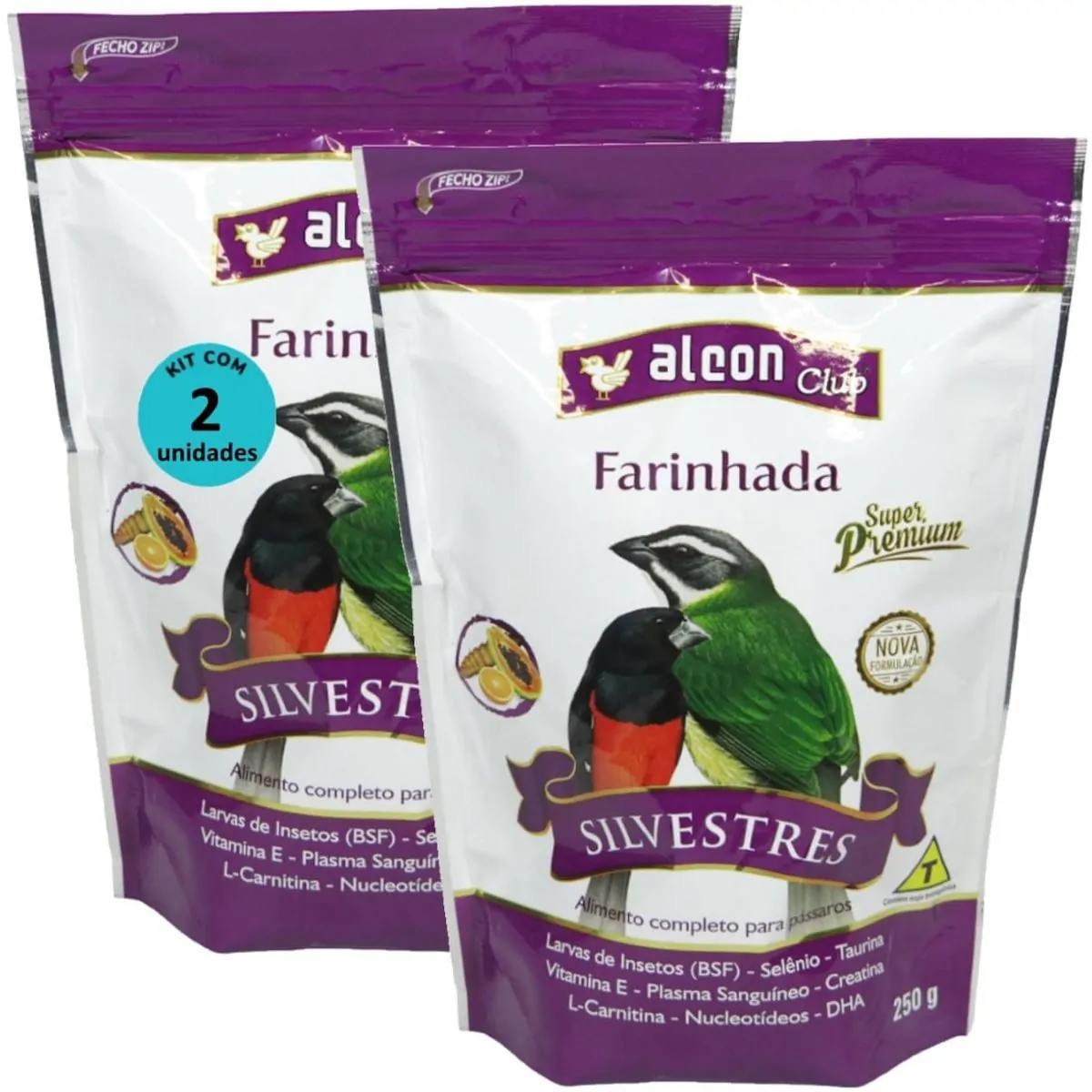 ALCON CLUB FARINHADA SILVESTRES 250G SUPER PREMIUM KIT COM 2 PARA AZULÃO, BICUDO, COLEIRO, CABOCLINH