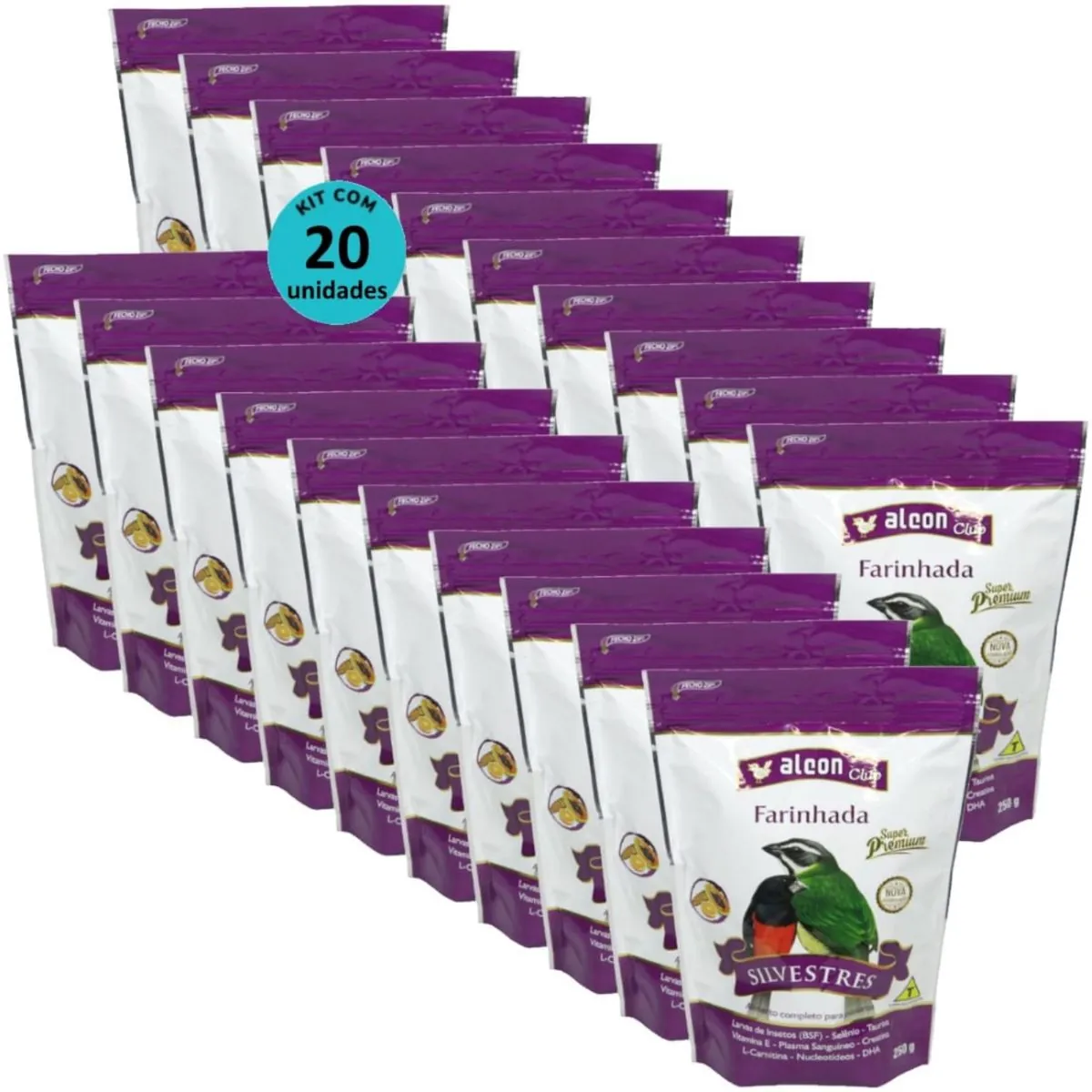 ALCON CLUB FARINHADA SILVESTRES 250G SUPER PREMIUM KIT COM 20 PARA AZULÃO, BICUDO, COLEIRO, CABOCLIN