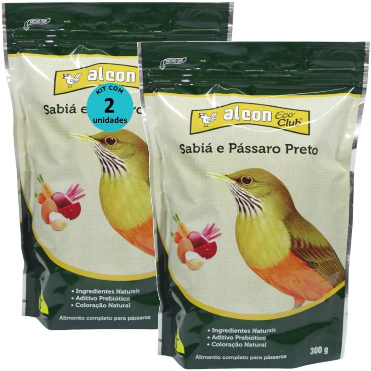 ALCON ECO CLUB SABIÁ E PÁSSARO PRETO 300G KIT COM 2 - ALCON ECO CLUB SABIÁ E PÁSSARO PRETO 300G KIT