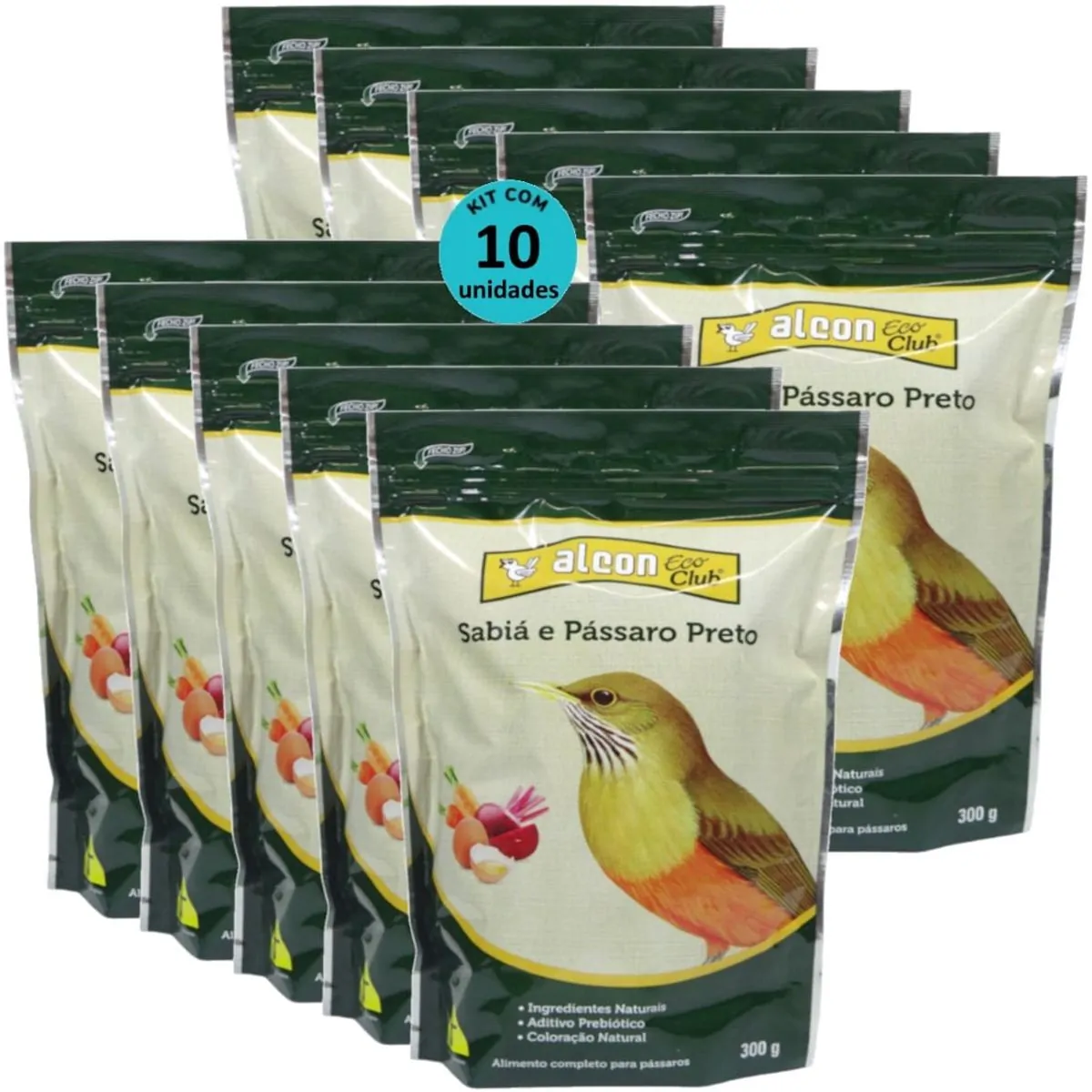 ALCON ECO CLUB SABIÁ E PÁSSARO PRETO 300G KIT COM 10 RAÇÃO PARA PÁSSAROS