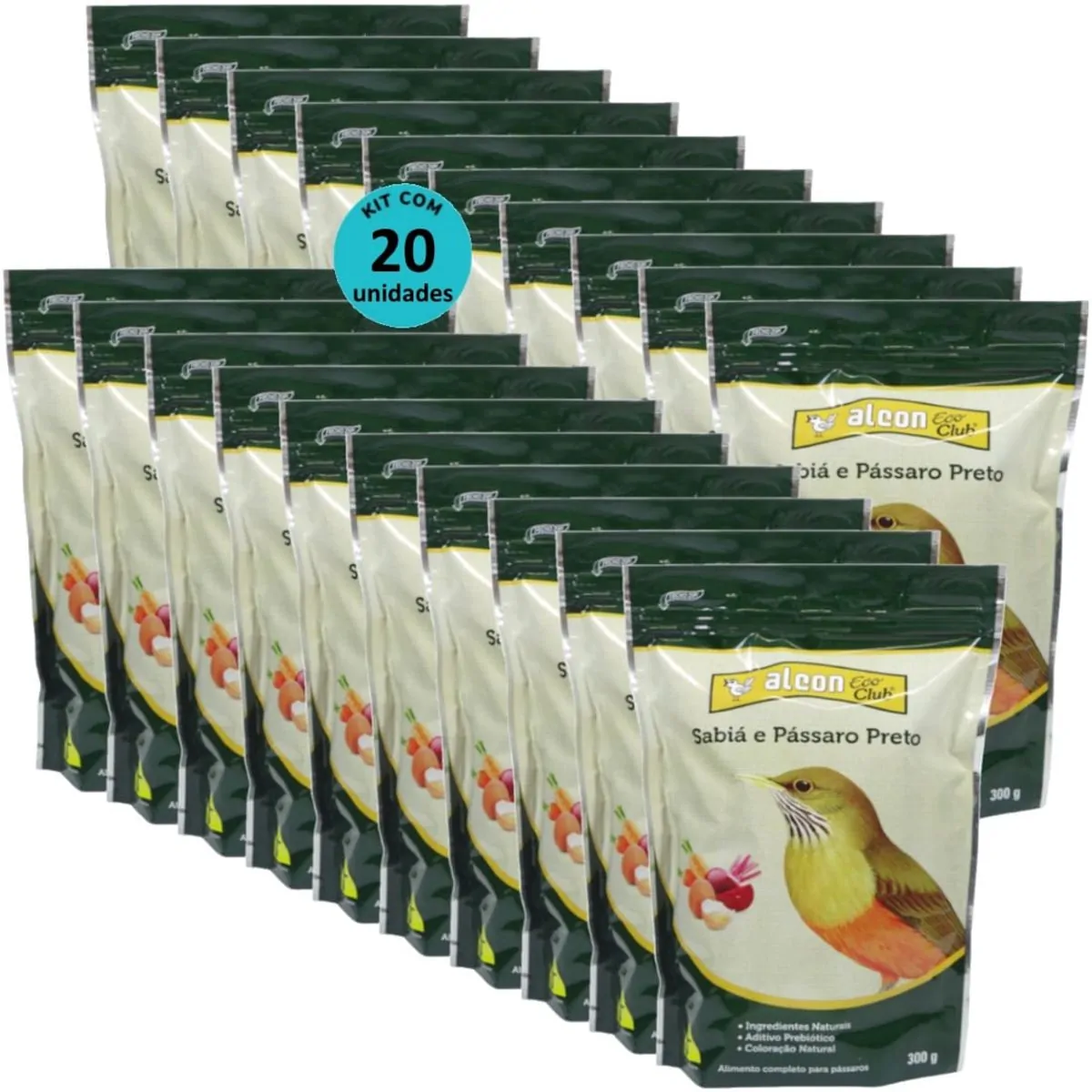 ALCON ECO CLUB SABIÁ E PÁSSARO PRETO 300G KIT COM 20 RAÇÃO PARA PÁSSAROS