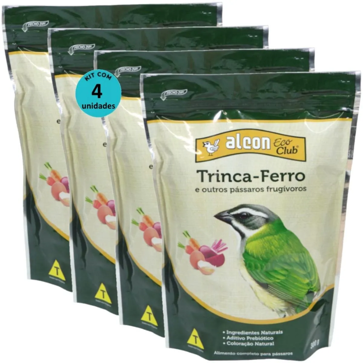 ALCON ECO CLUB TRINCA-FERRO 300G KIT COM 4 - ALCON ECO CLUB TRINCA-FERRO E OUTROS PÁSSAROS FRUGÍVORO