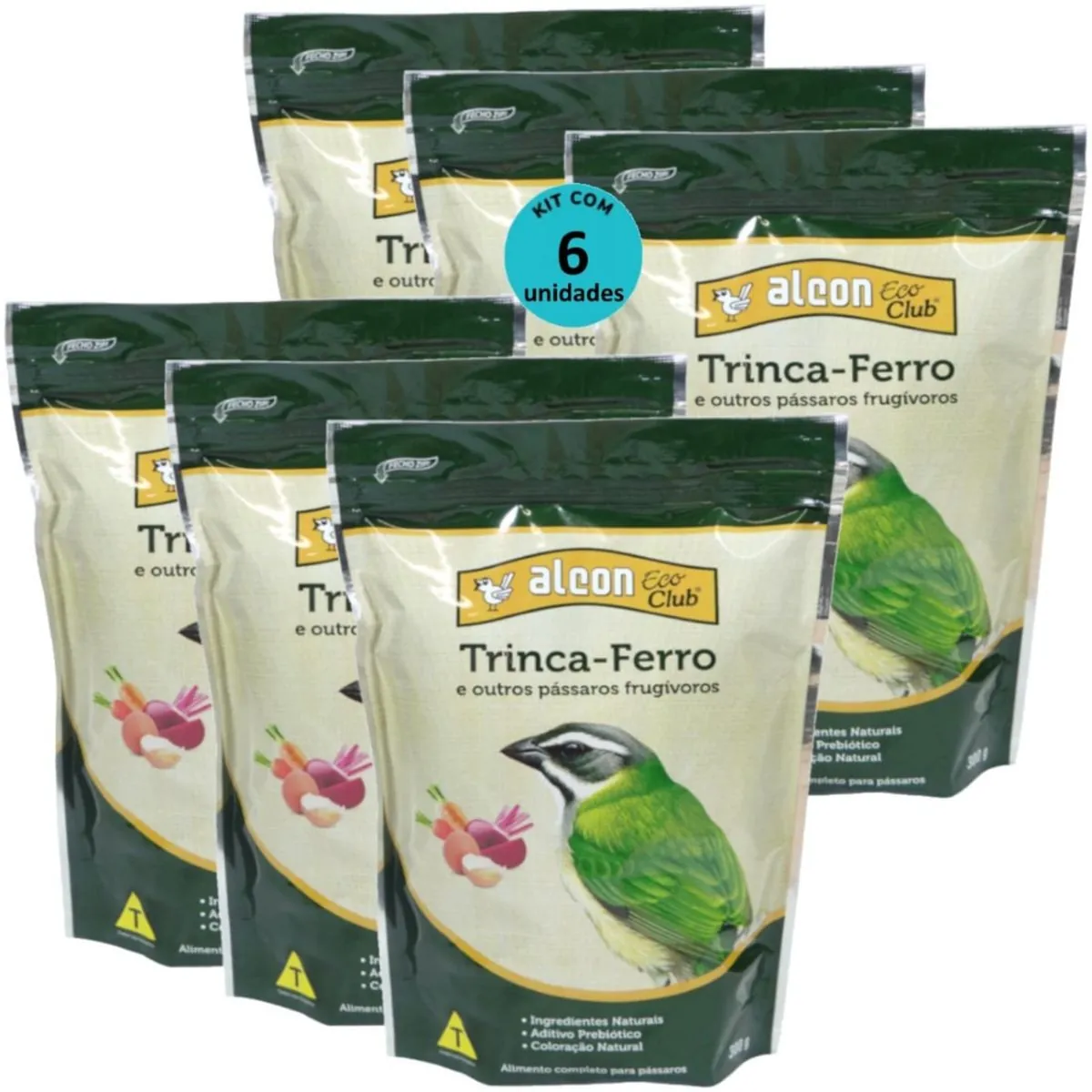 ALCON ECO CLUB TRINCA-FERRO 300G KIT COM 6 - ALCON ECO CLUB TRINCA-FERRO E OUTROS PÁSSAROS FRUGÍVORO