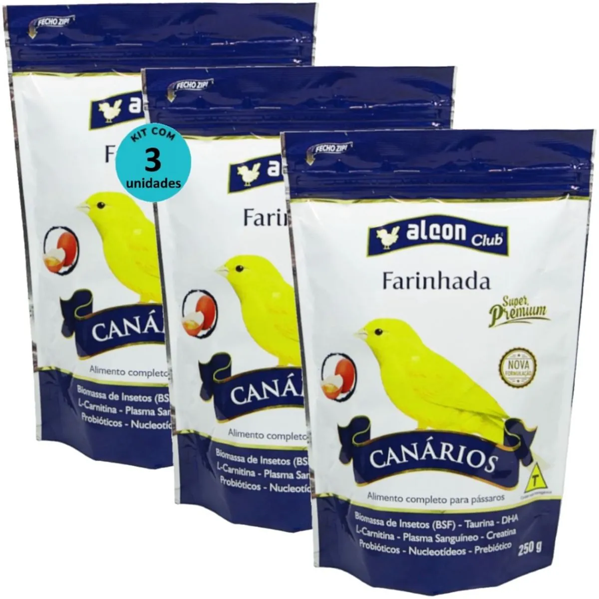 ALCON CLUB FARINHADA CANÁRIO 250G SUPER PREMIUM KIT COM 3 RAÇÃO PARA PÁSSAROS