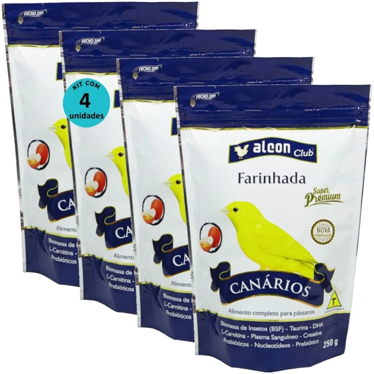 ALCON CLUB FARINHADA CANÁRIO 250G SUPER PREMIUM KIT COM 4 RAÇÃO PARA PÁSSAROS