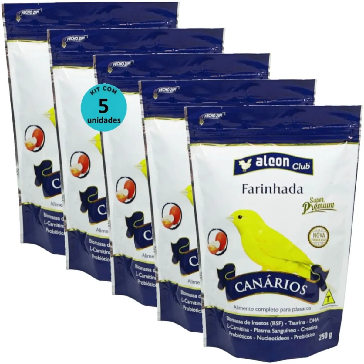 ALCON CLUB FARINHADA CANÁRIO 250G SUPER PREMIUM KIT COM 5 RAÇÃO PARA PÁSSAROS