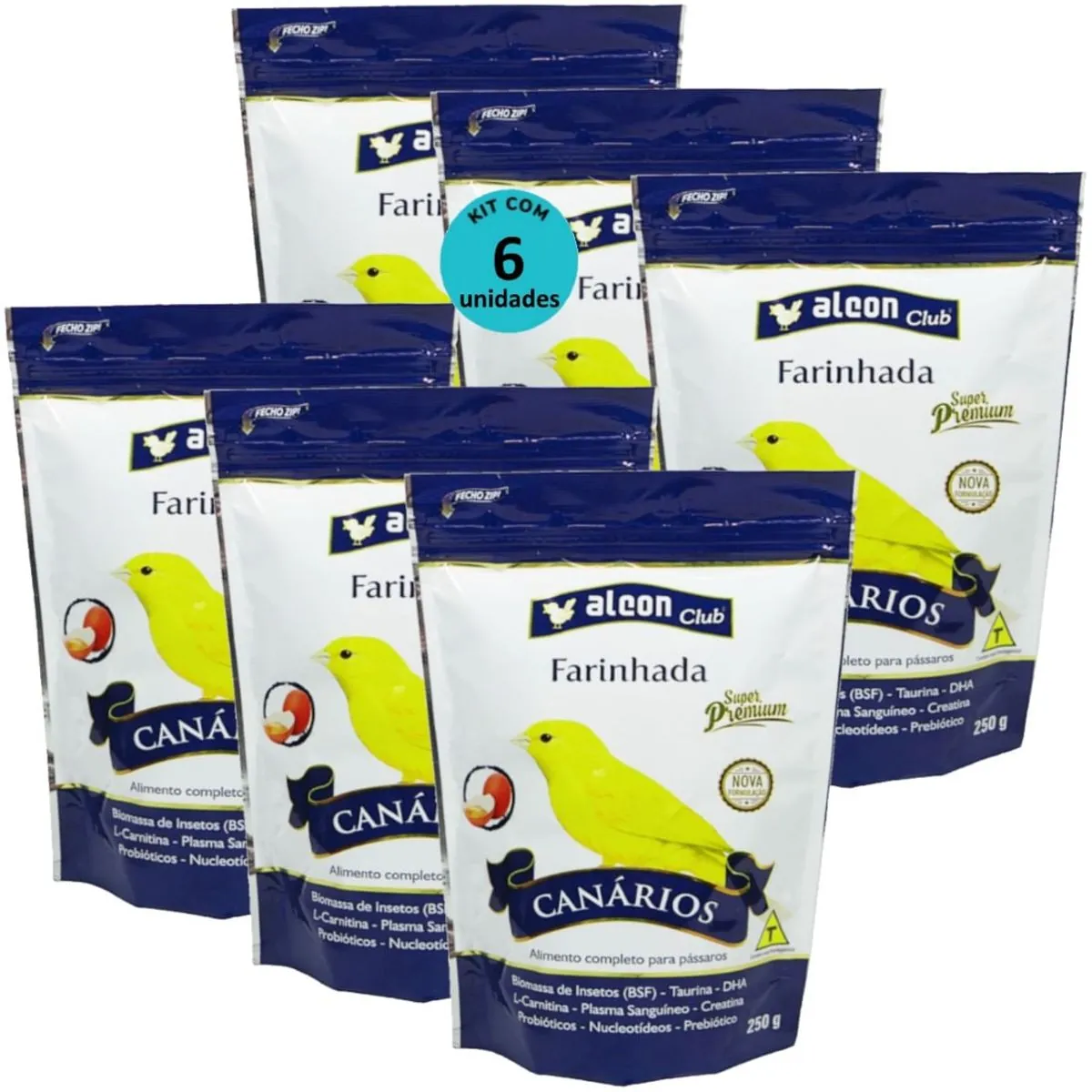 ALCON CLUB FARINHADA CANÁRIO 250G SUPER PREMIUM KIT COM 6 RAÇÃO PARA PÁSSAROS
