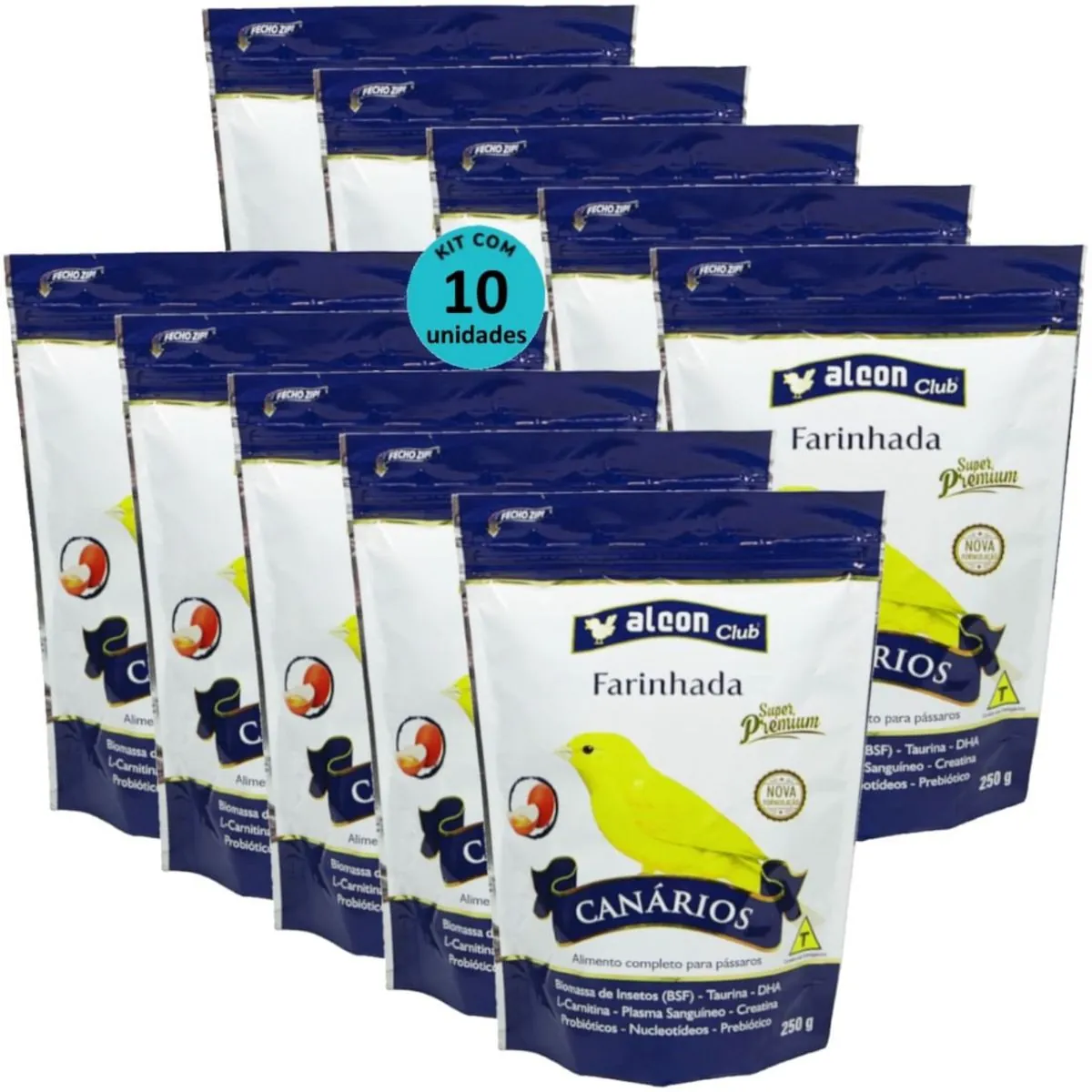 ALCON CLUB FARINHADA CANÁRIO 250G SUPER PREMIUM KIT COM 10 RAÇÃO PARA PÁSSAROS