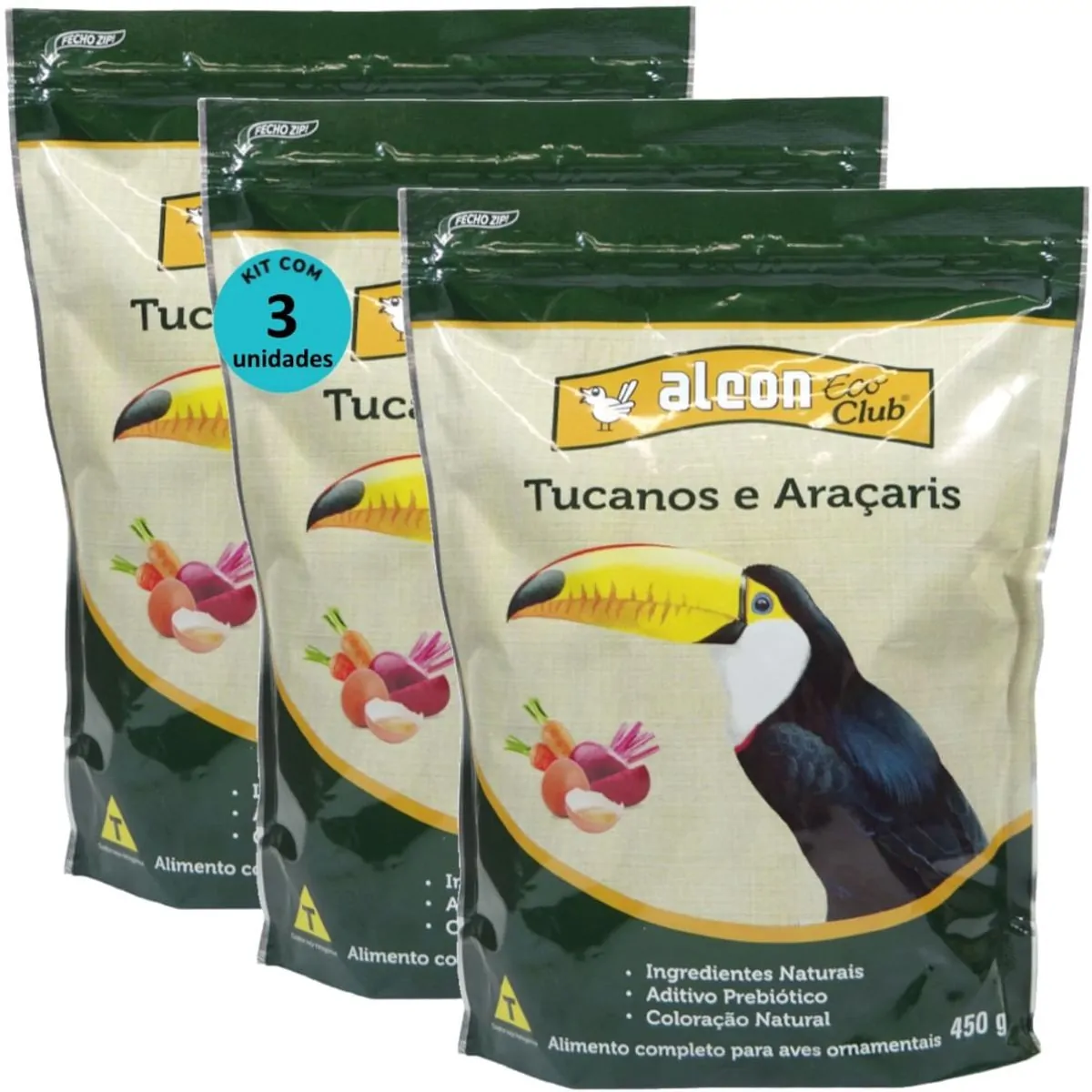 ALCON ECO CLUB TUCANOS E ARAÇARIS 450G KIT COM 3 RAÇÃO PARA AVES