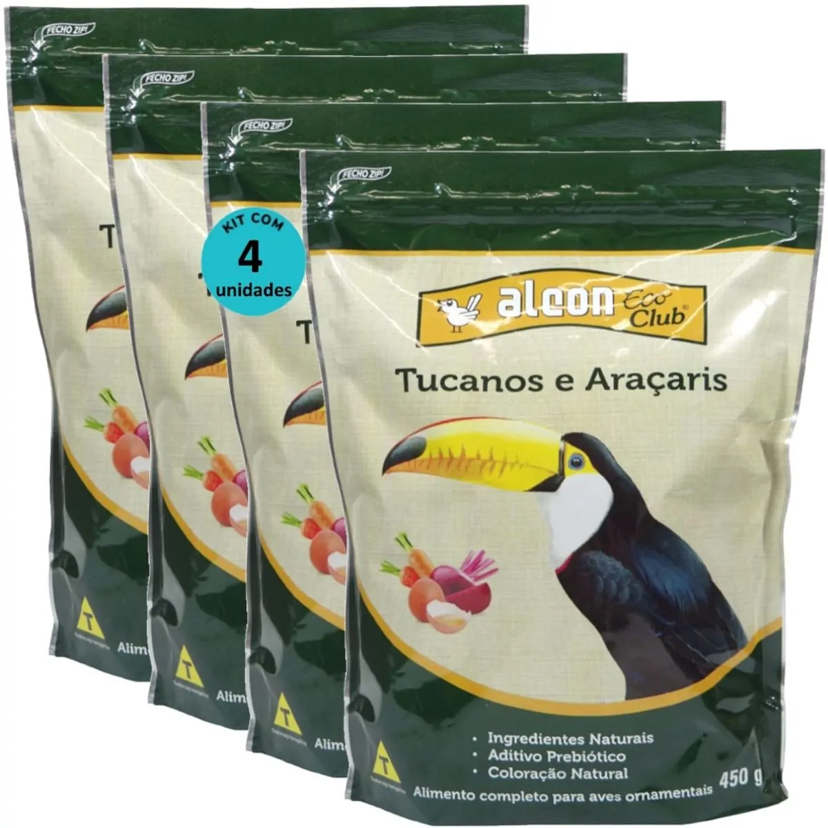 ALCON ECO CLUB TUCANOS E ARAÇARIS 450G KIT COM 4 RAÇÃO PARA AVES