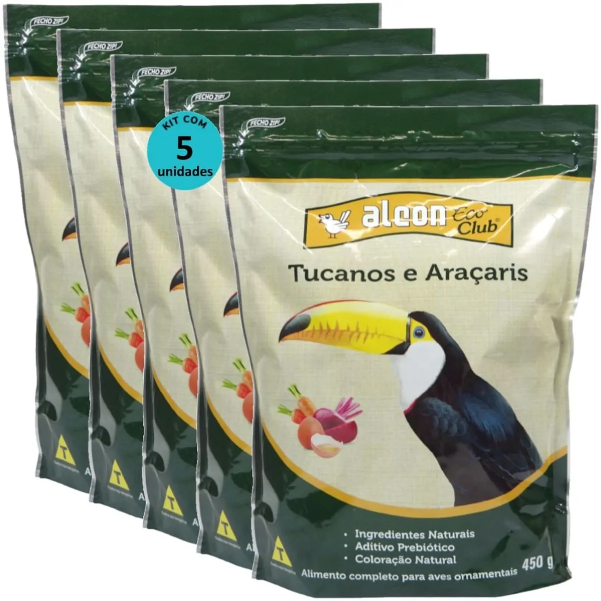 ALCON ECO CLUB TUCANOS E ARAÇARIS 450G KIT COM 5 RAÇÃO PARA AVES