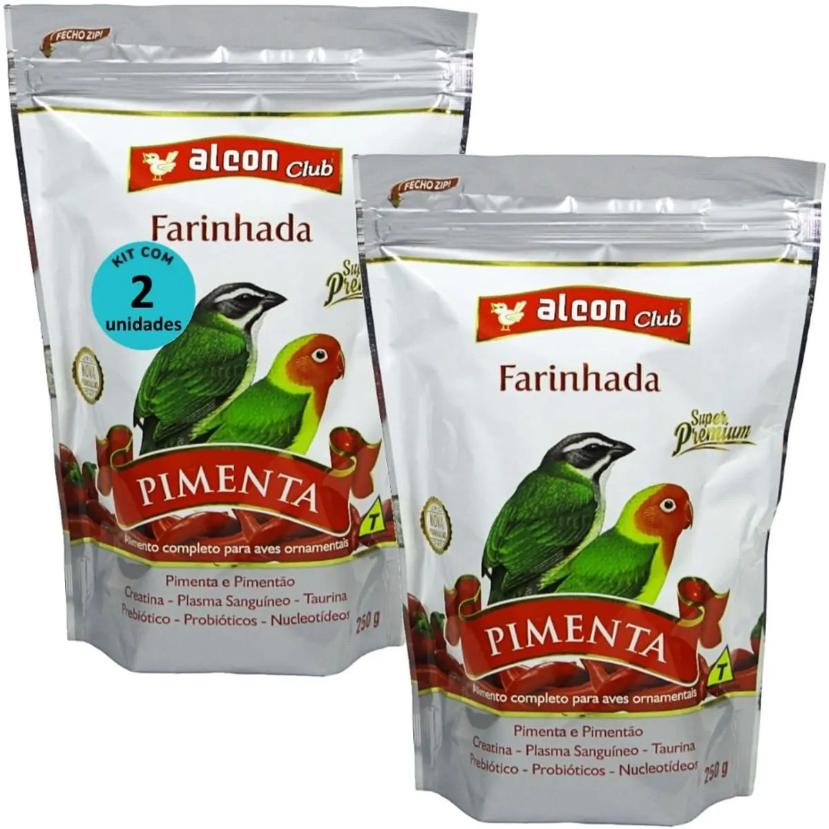 ALCON CLUB FARINHADA PIMENTA 250G SUPER PREMIUM KIT COM 2 RAÇÃO PARA AVES