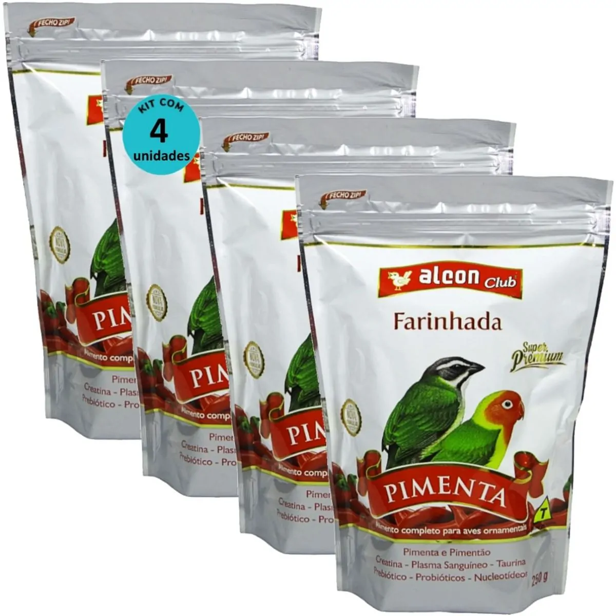 ALCON CLUB FARINHADA PIMENTA 250G SUPER PREMIUM KIT COM 4 RAÇÃO PARA AVES