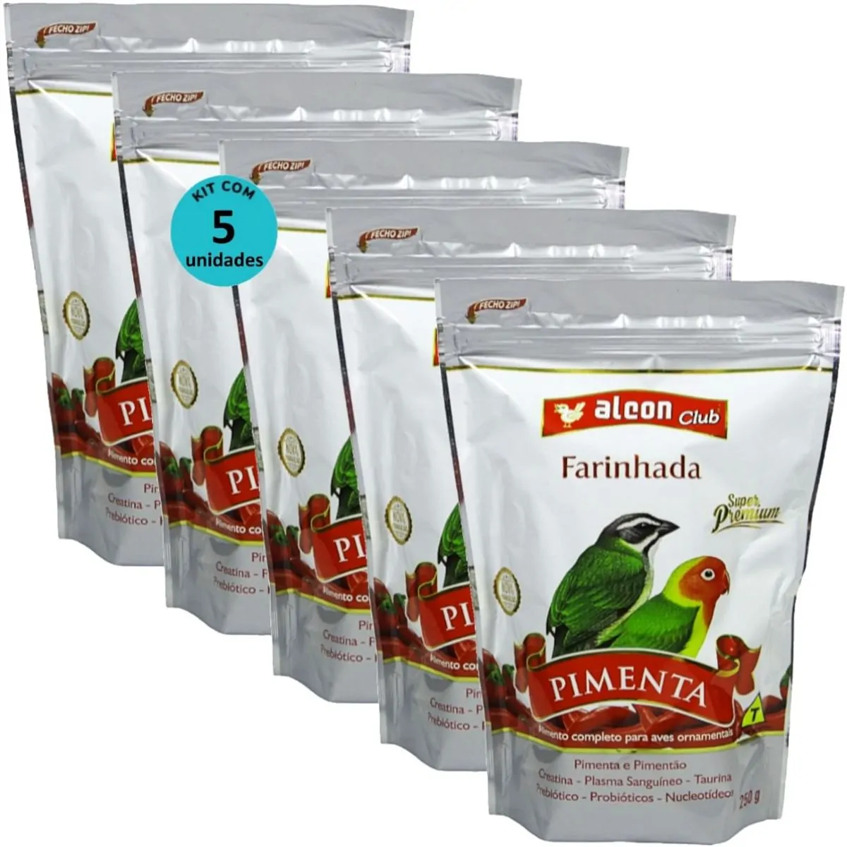 ALCON CLUB FARINHADA PIMENTA 250G SUPER PREMIUM KIT COM 5 RAÇÃO PARA AVES