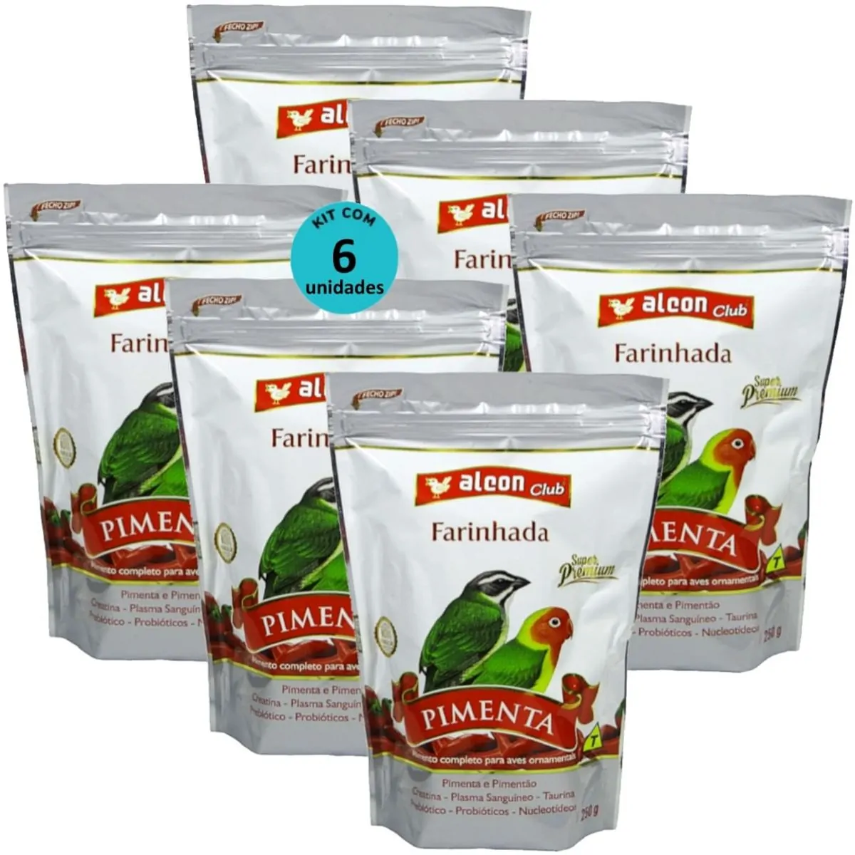ALCON CLUB FARINHADA PIMENTA 250G SUPER PREMIUM KIT COM 6 RAÇÃO PARA AVES