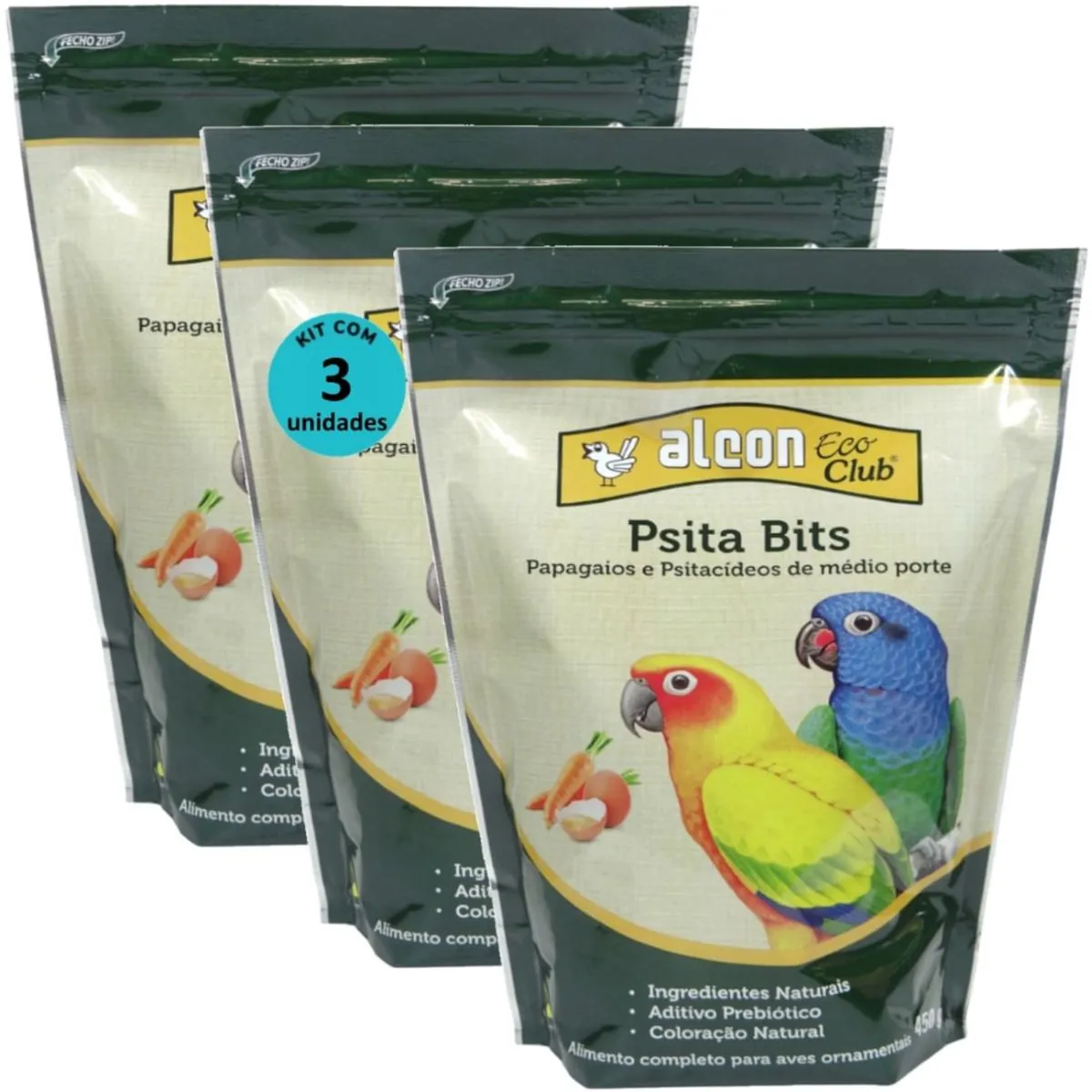 ALCON ECO CLUB PSITA BITS 450G KIT COM 3 RAÇÃO PARA AVES