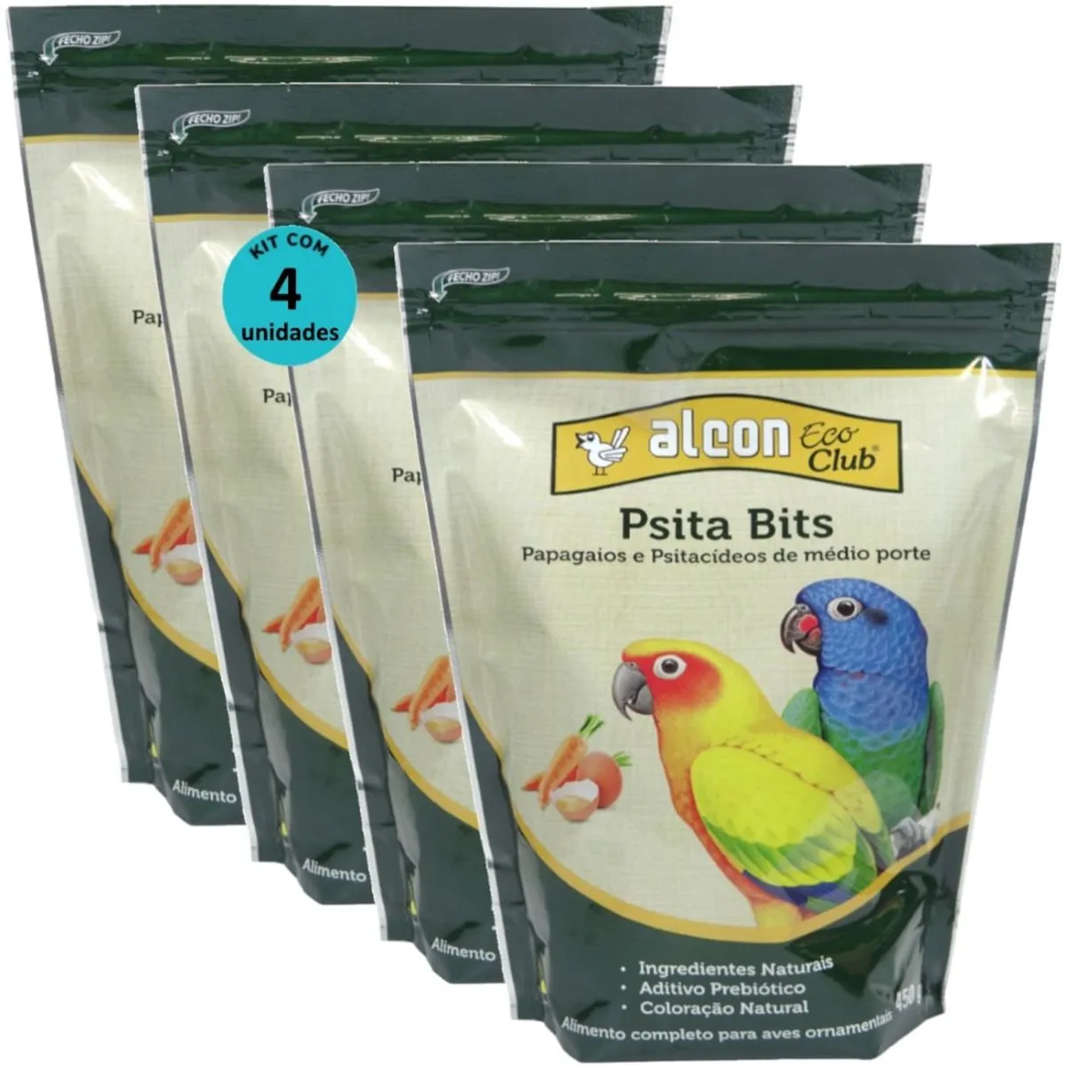 ALCON ECO CLUB PSITA BITS 450G KIT COM 4 RAÇÃO PARA AVES