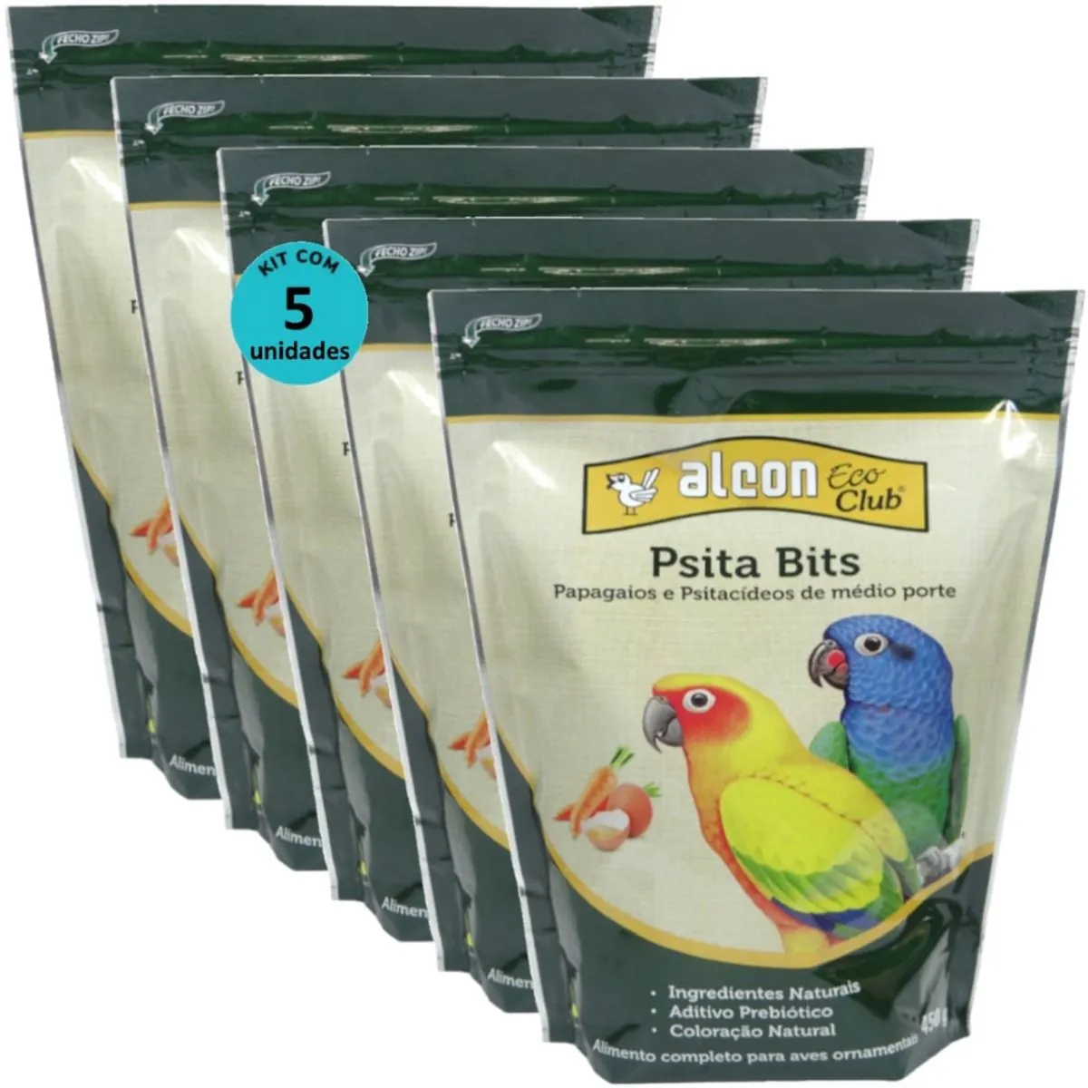 ALCON ECO CLUB PSITA BITS 450G KIT COM 5 RAÇÃO PARA AVES