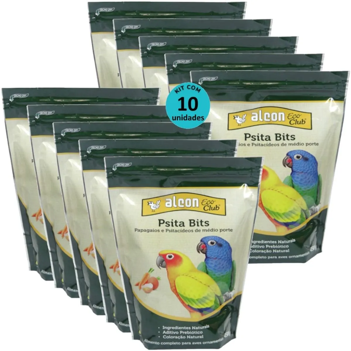 ALCON ECO CLUB PSITA BITS 450G KIT COM 10 RAÇÃO PARA AVES