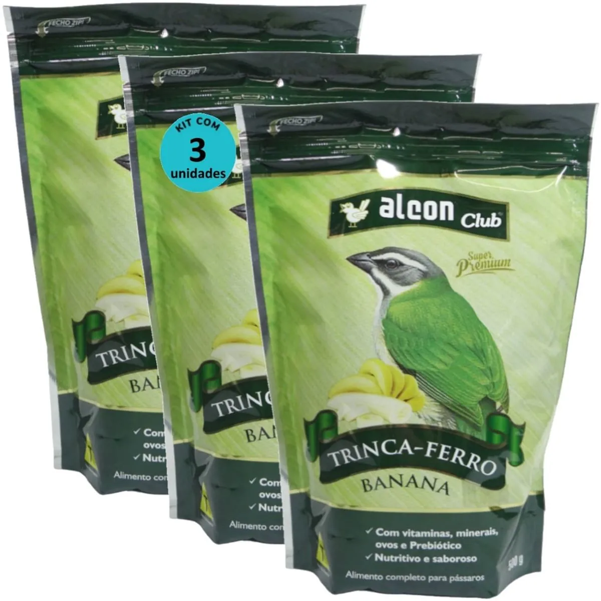 ALCON CLUB TRINCA-FERRO BANANA 500G KIT COM 3 RAÇÃO PARA PÁSSAROS