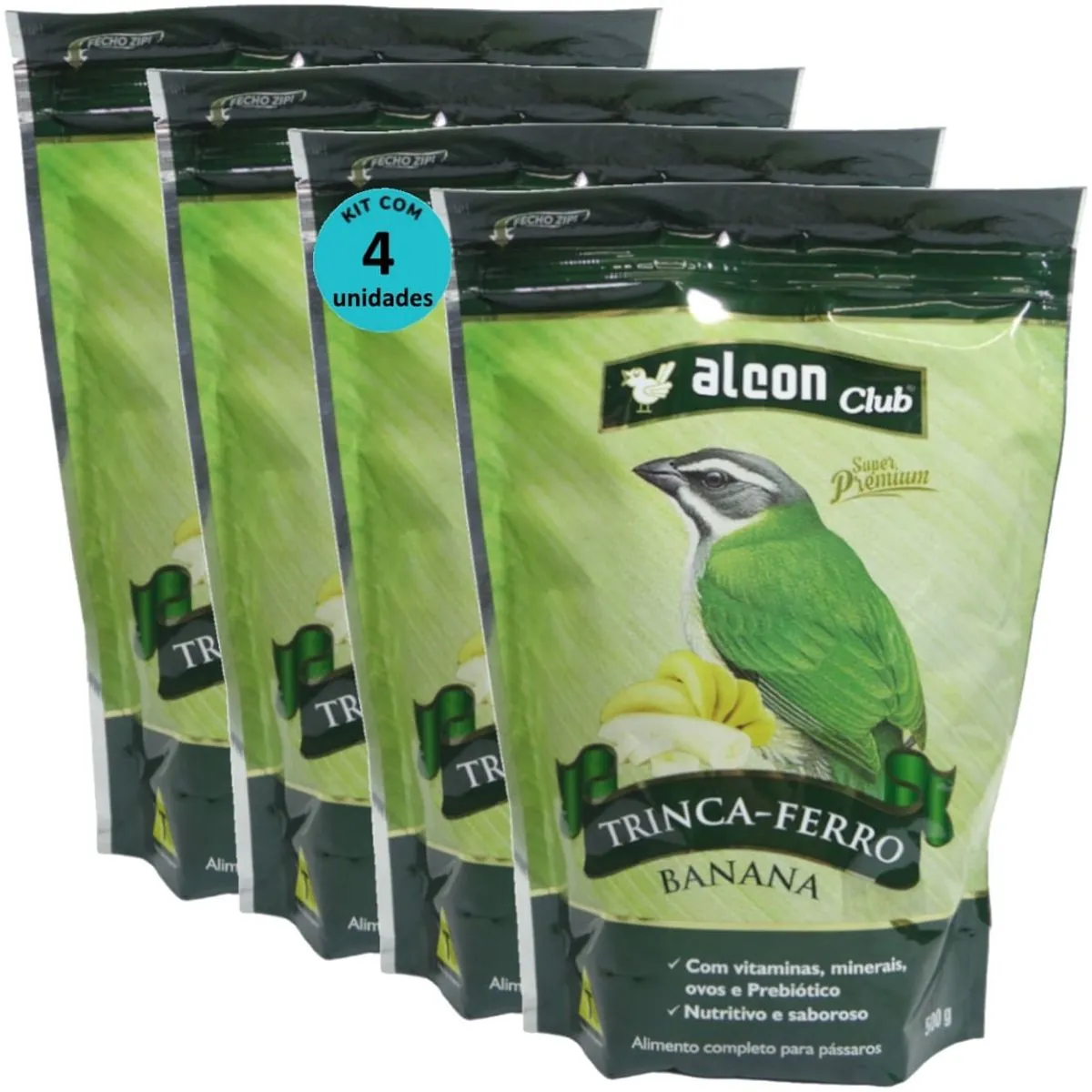 ALCON CLUB TRINCA-FERRO BANANA 500G KIT COM 4 RAÇÃO PARA PÁSSAROS