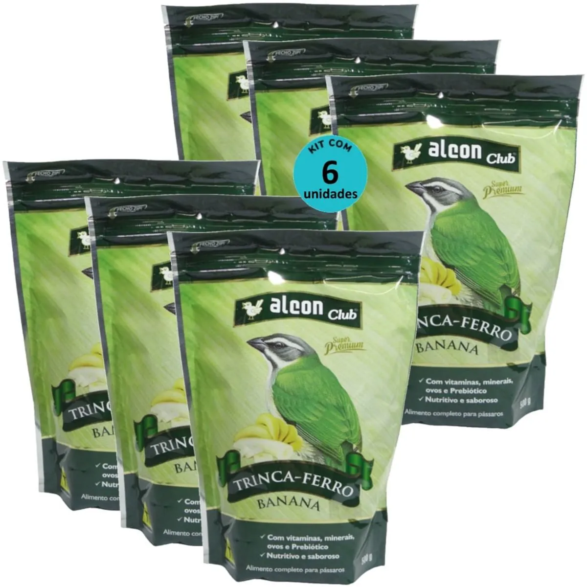 ALCON CLUB TRINCA-FERRO BANANA 500G KIT COM 6 RAÇÃO PARA PÁSSAROS