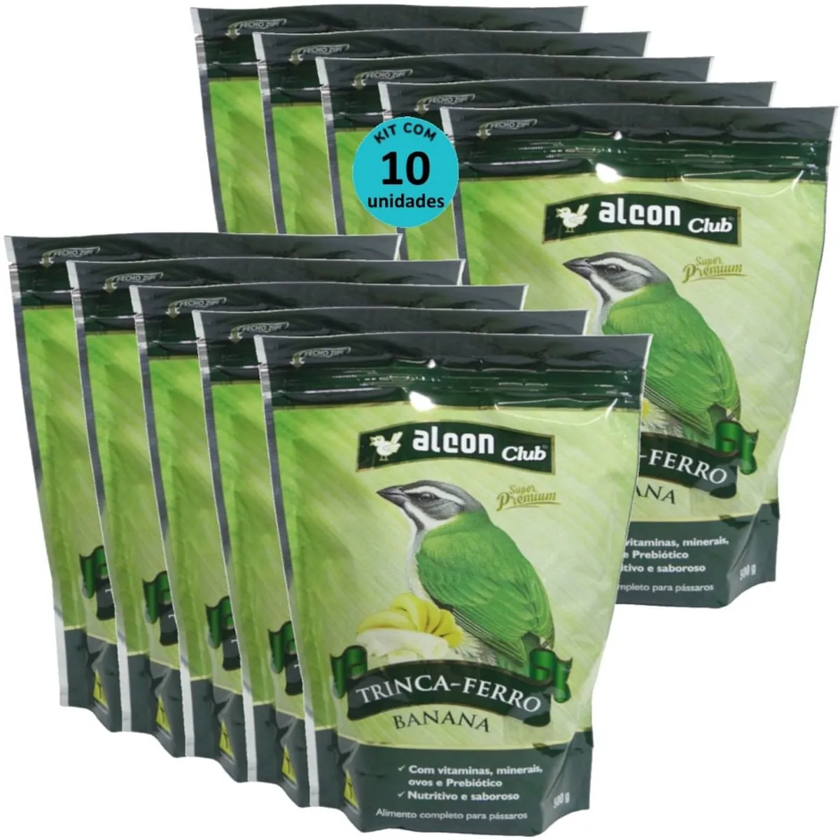 ALCON CLUB TRINCA-FERRO BANANA 500G KIT COM 10 RAÇÃO PARA PÁSSAROS