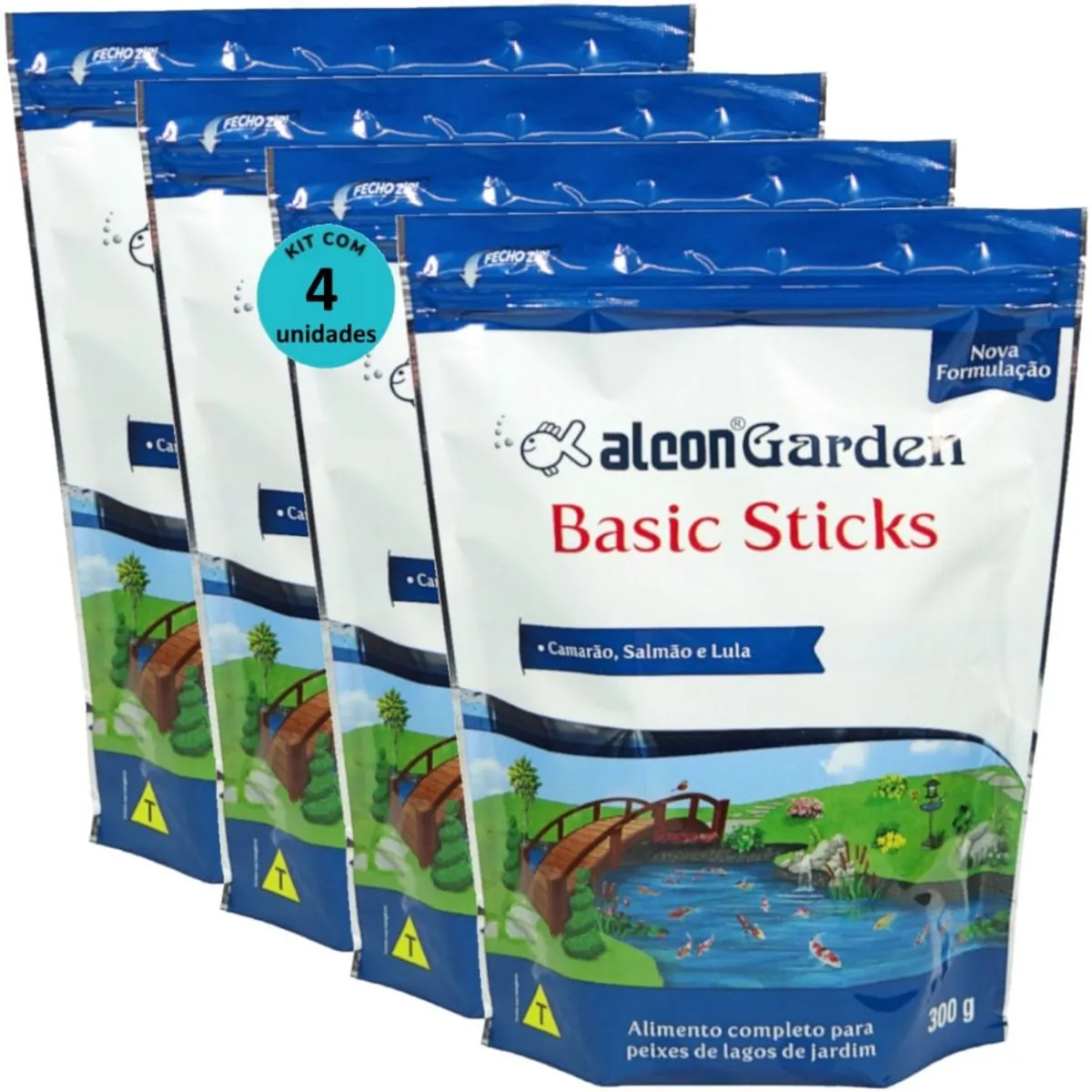 ALCON GARDEN BASIC STICKS 300G ALIMENTO PARA PEIXES KIT COM 4 - ALCON GARDEN BASIC STICKS 300G RAÇÃO