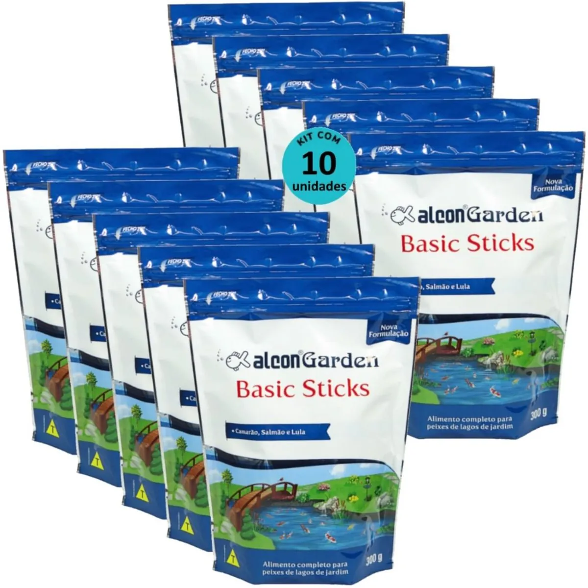 ALCON GARDEN BASIC STICKS 300G ALIMENTO PARA PEIXES KIT COM 10 - ALCON GARDEN BASIC STICKS 300G RAÇÃ