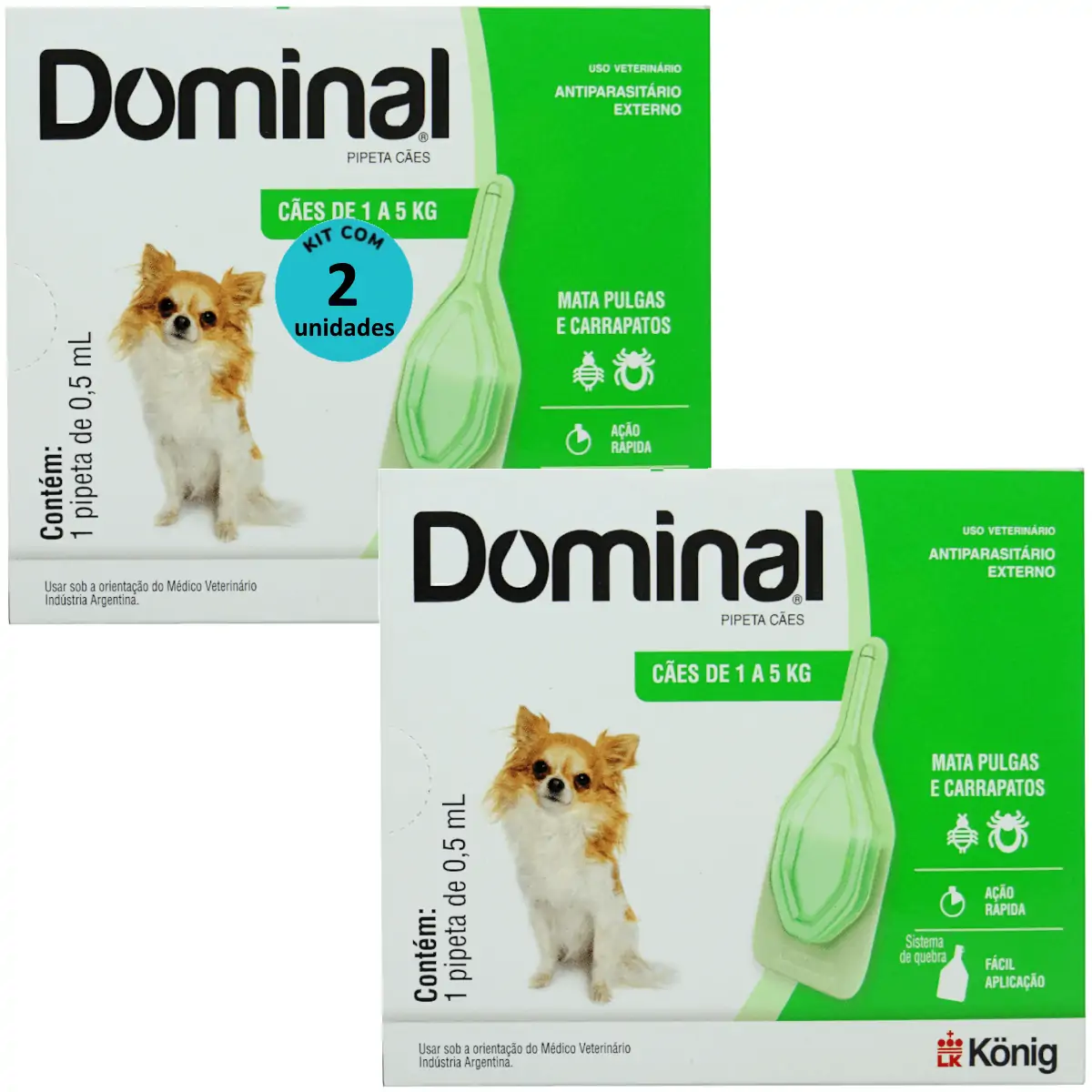 DOMINAL PIPETA PARA CÃES 1 A 5KG 0,5ML VERDE KIT COM 2