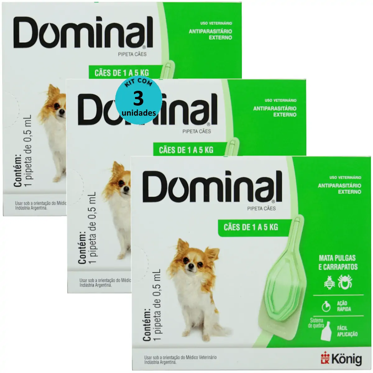 DOMINAL PIPETA PARA CÃES 1 A 5KG 0,5ML VERDE KIT COM 3