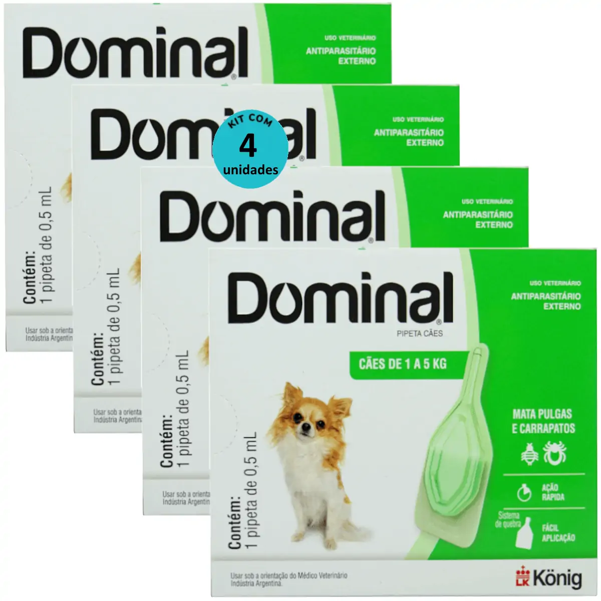 DOMINAL PIPETA PARA CÃES 1 A 5KG 0,5ML VERDE KIT COM 4