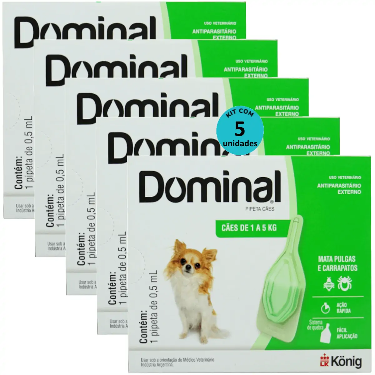 DOMINAL PIPETA PARA CÃES 1 A 5KG 0,5ML VERDE KIT COM 5