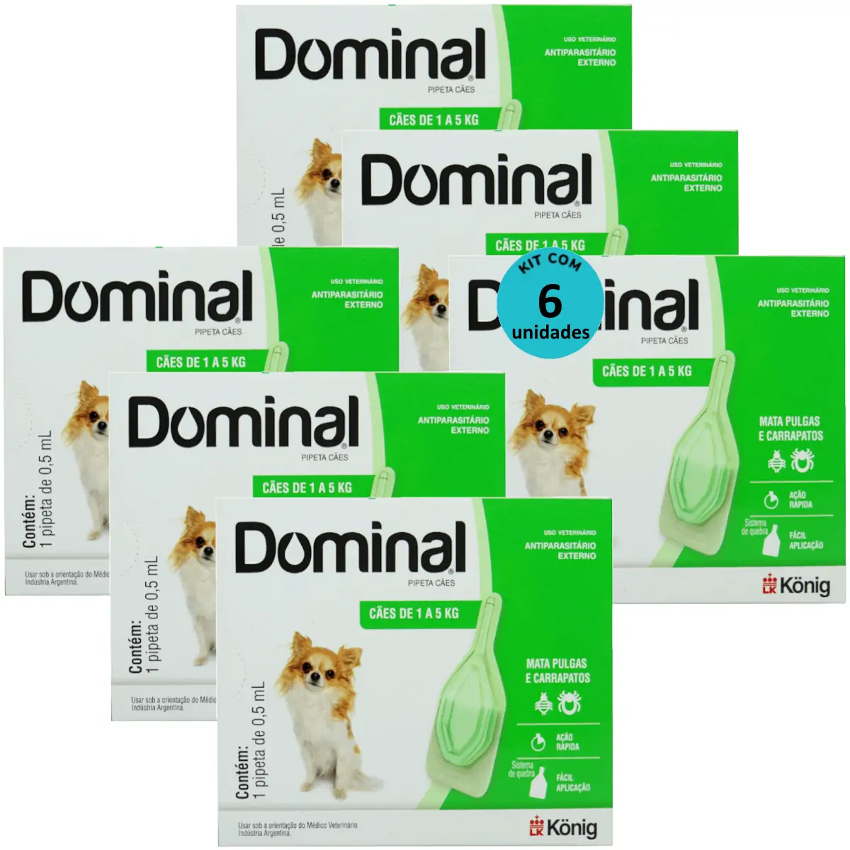 DOMINAL PIPETA PARA CÃES 1 A 5KG 0,5ML VERDE KIT COM 6