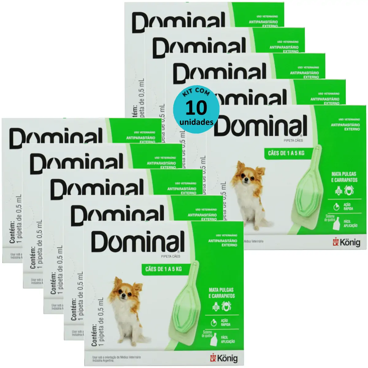 DOMINAL PIPETA PARA CÃES 1 A 5KG 0,5ML VERDE KIT COM 10