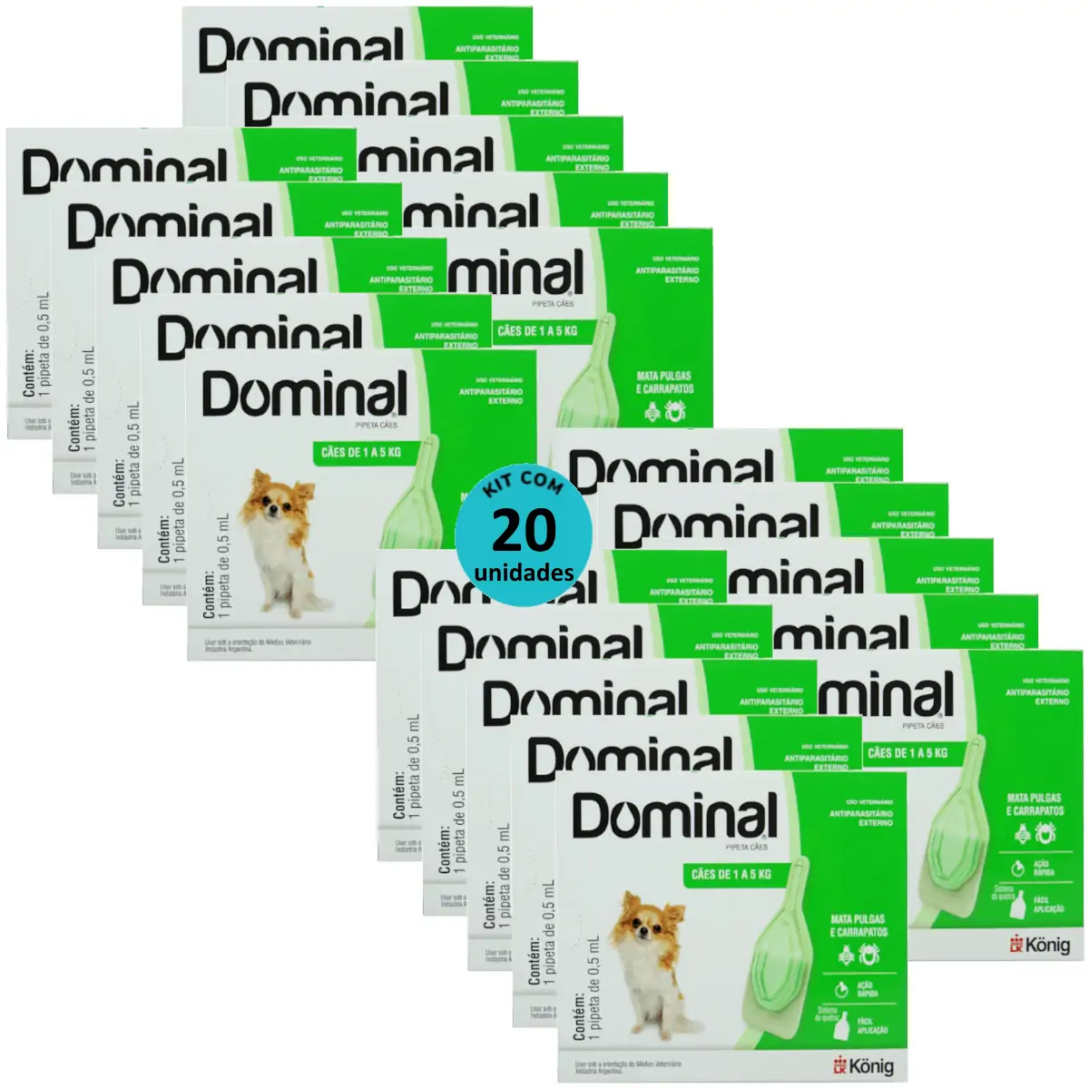 DOMINAL PIPETA PARA CÃES 1 A 5KG 0,5ML VERDE KIT COM 20