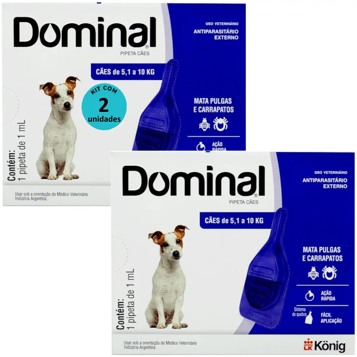 DOMINAL PIPETA PARA CÃES 5,1 A 10KG 1ML AZUL KIT COM 2