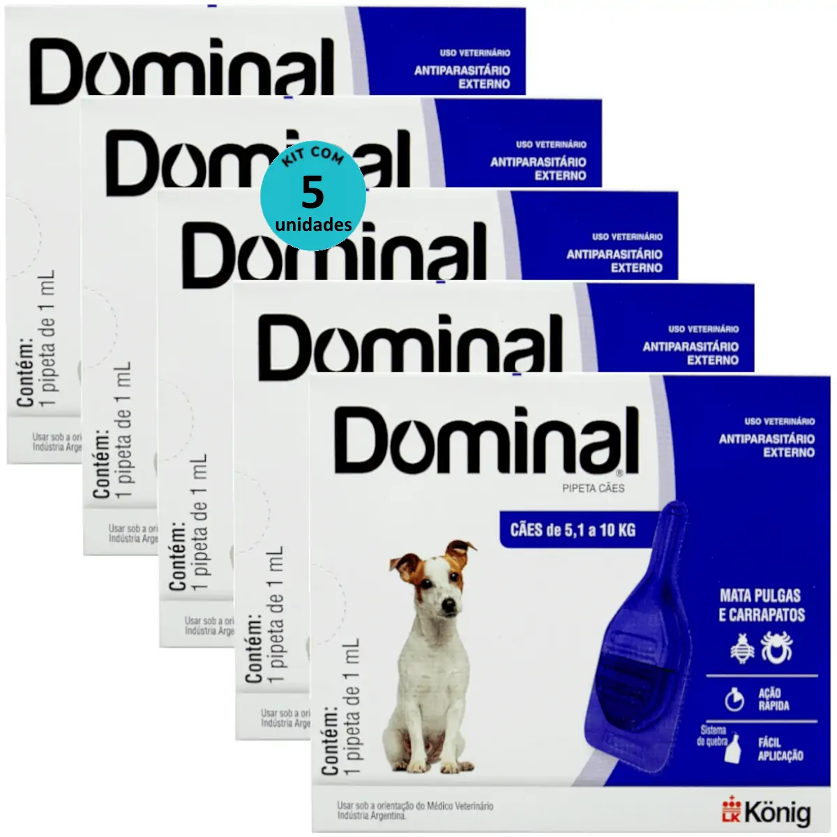 DOMINAL PIPETA PARA CÃES 5,1 A 10KG 1ML AZUL KIT COM 5