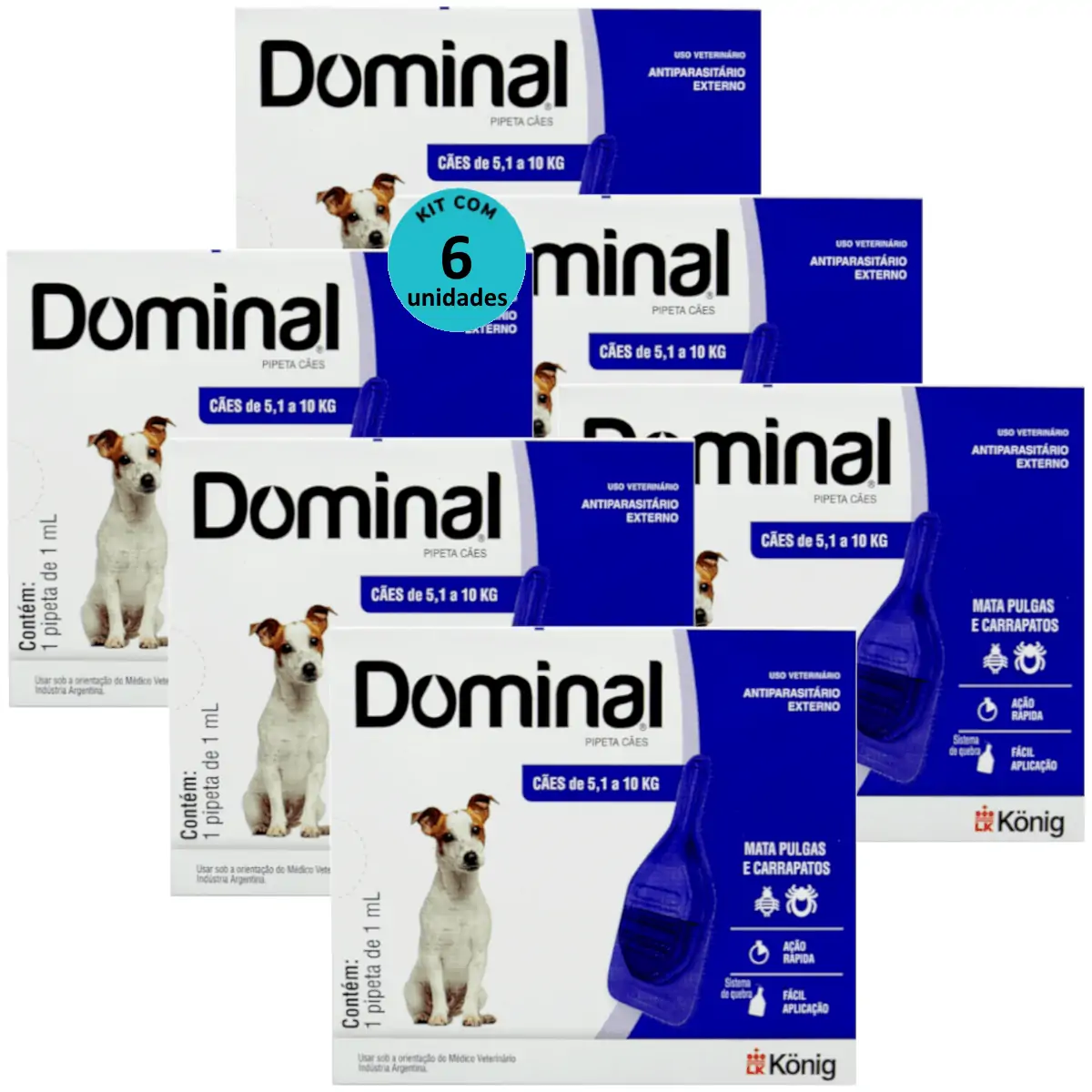 DOMINAL PIPETA PARA CÃES 5,1 A 10KG 1ML AZUL KIT COM 6