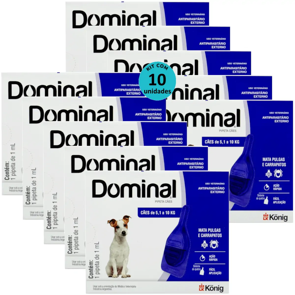 DOMINAL PIPETA PARA CÃES 5,1 A 10KG 1ML AZUL KIT COM 10