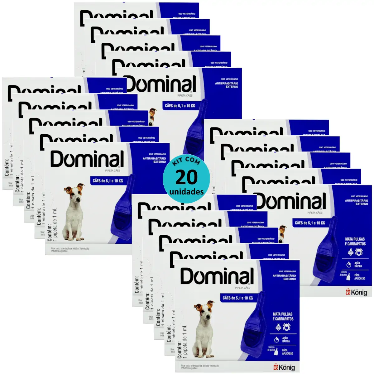 DOMINAL PIPETA PARA CÃES 5,1 A 10KG 1ML AZUL KIT COM 20