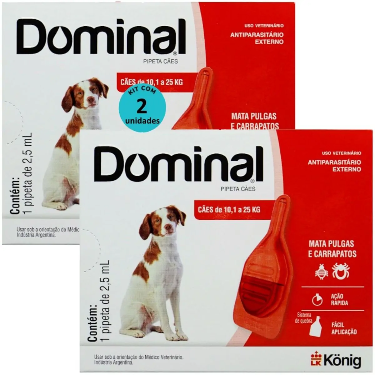 DOMINAL PIPETA PARA CÃES 10,1 A 25KG 2,5ML VERMELHO KIT COM 2