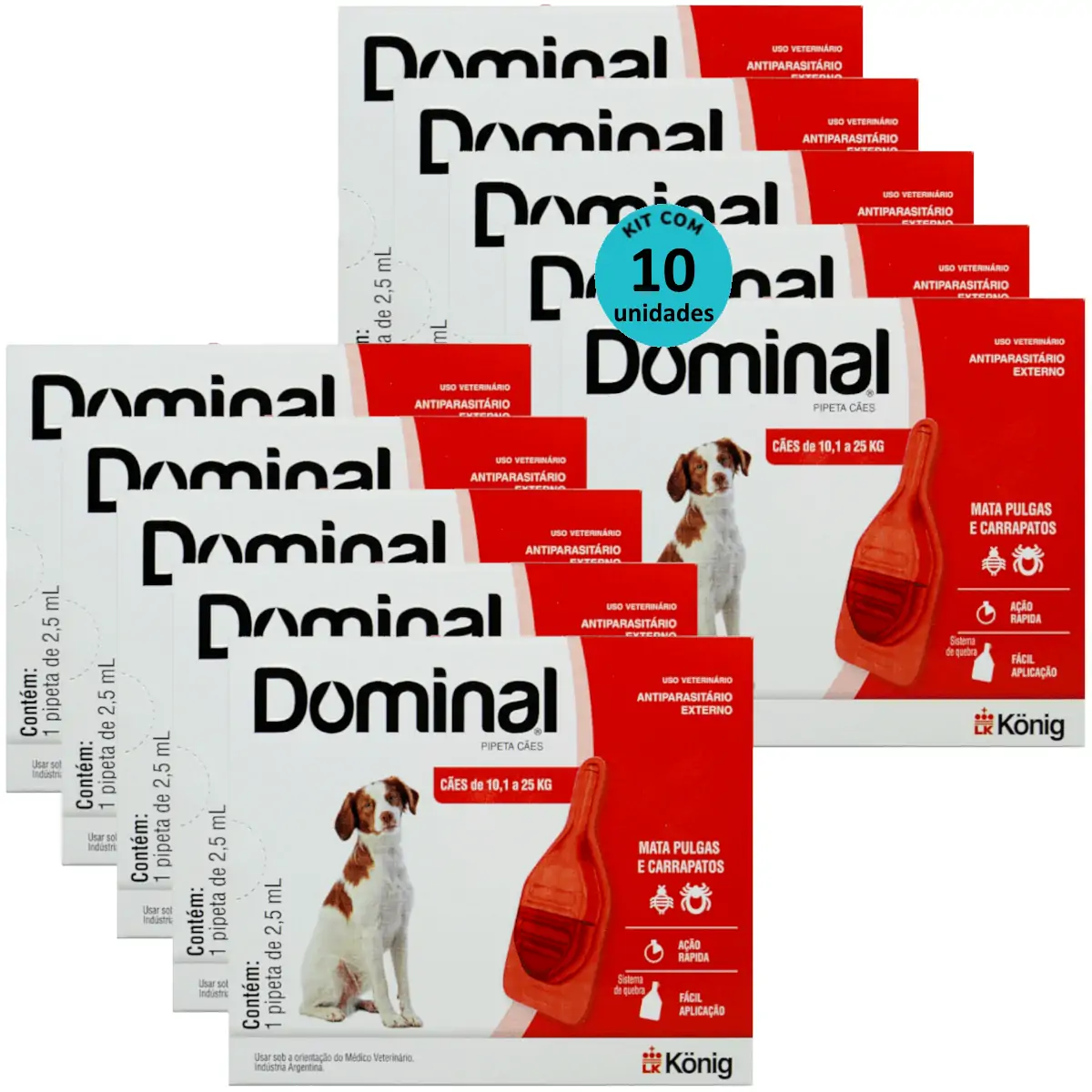DOMINAL PIPETA PARA CÃES 10,1 A 25KG 2,5ML VERMELHO KIT COM 10