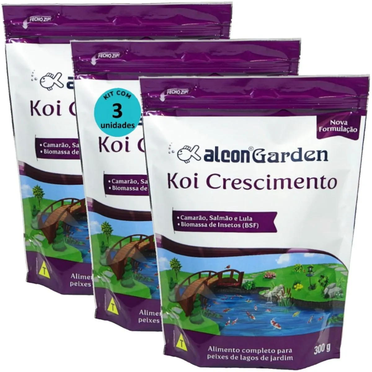 ALCON GARDEN KOI CRESCIMENTO 300G KIT COM 3 - ALCON GARDEN KOI CRESCIMENTO 300G RAÇÃO PARA PEIXES KI
