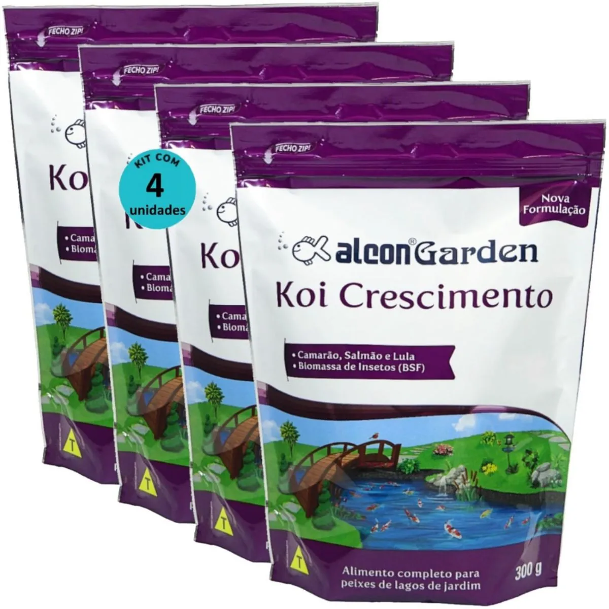 ALCON GARDEN KOI CRESCIMENTO 300G KIT COM 4 - ALCON GARDEN KOI CRESCIMENTO 300G RAÇÃO PARA PEIXES KI