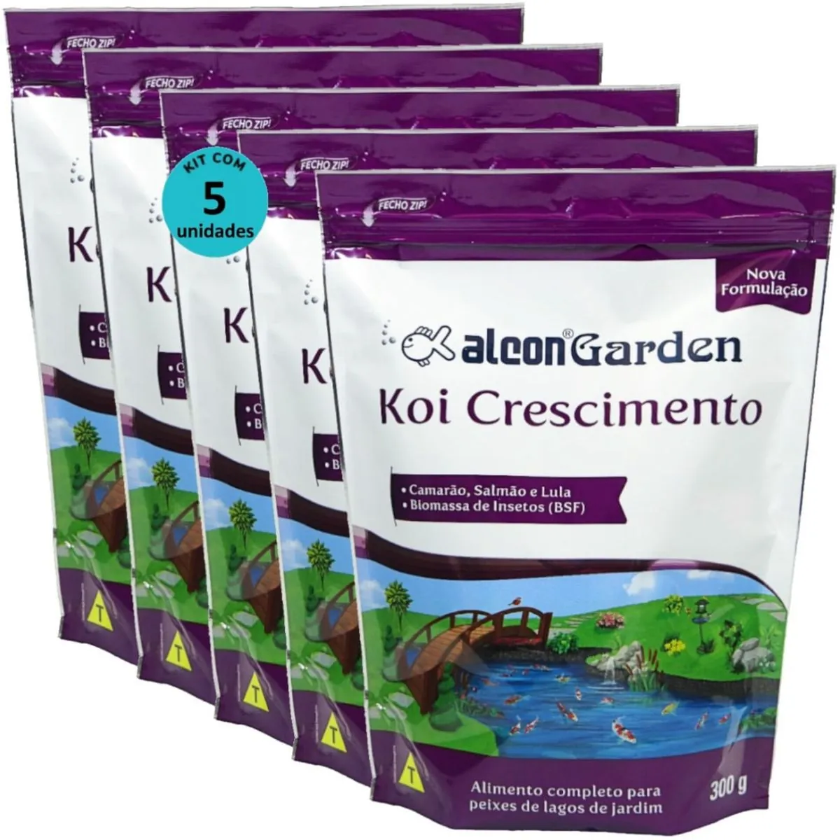ALCON GARDEN KOI CRESCIMENTO 300G KIT COM 5 - ALCON GARDEN KOI CRESCIMENTO 300G RAÇÃO PARA PEIXES KI